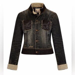 Lot29 Embroidered Faux Fur Trim Jean Jacket 😎